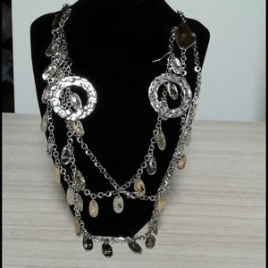 Silver and goldtone hammered necklace and earrings